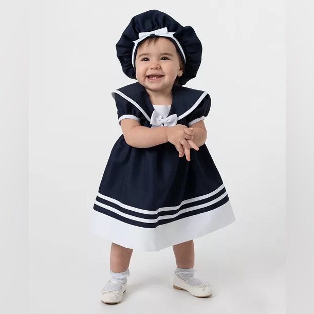 Baby 24 M Girls' Nautical Collar Dress, Panty and Hat, 3-Piece Set - Picture 9 of 9